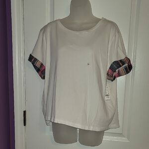 New York & Company White Cuffed Sleeve Boxy Tee Sz: XL NWT